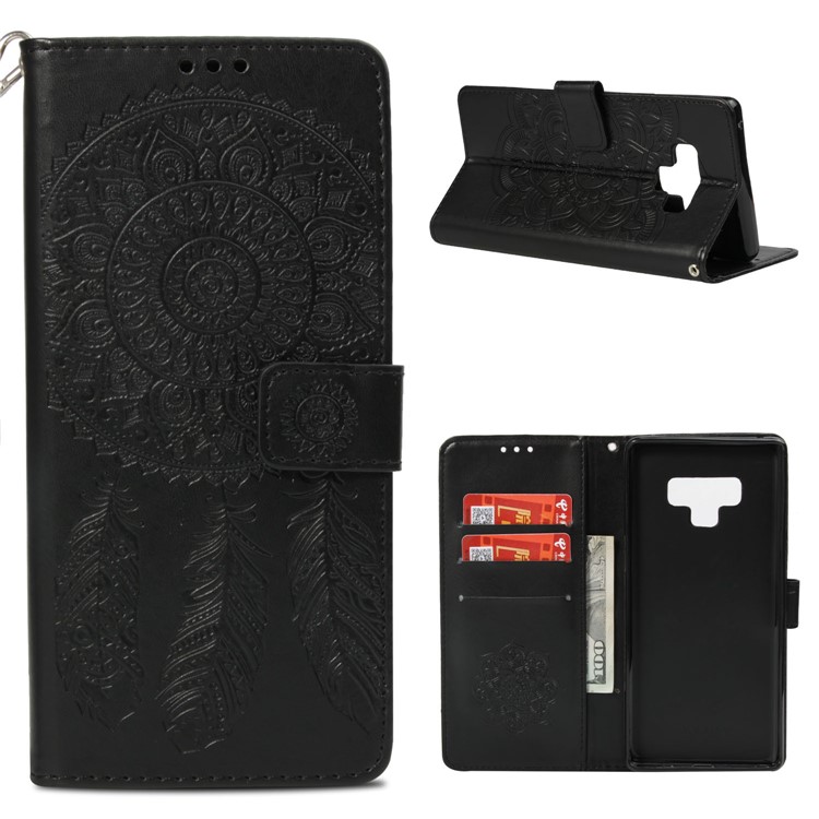 Impressão Dream Catcher Carteira De Couro Para Samsung Galaxy Note 9 - Preto-1
