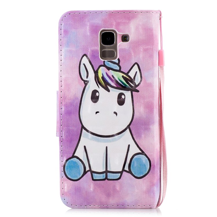 Estampa De Luz Estampada Decoração Carteira Stand Capa De Couro Flip Para Samsung Galaxy J6 (2018) - Unicórnio-2