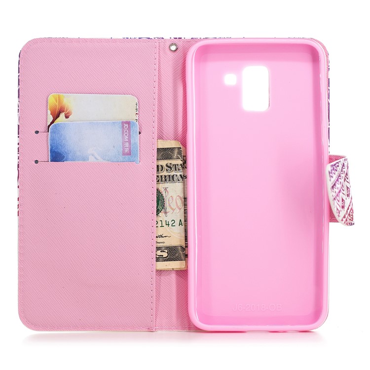 Estampa De Luz Estampada Decoração Carteira Stand Capa De Couro Flip Para Samsung Galaxy J6 (2018) - Unicórnio-6