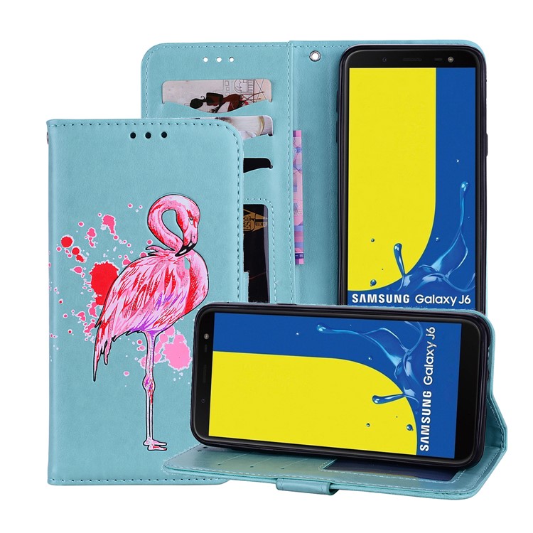 

Flamingo Pattern Flash Powder Leather Magnetic Stand Wallet Casing for Samsung Galaxy J6 (2018) - Cyan, Galaxy J6 (2018)