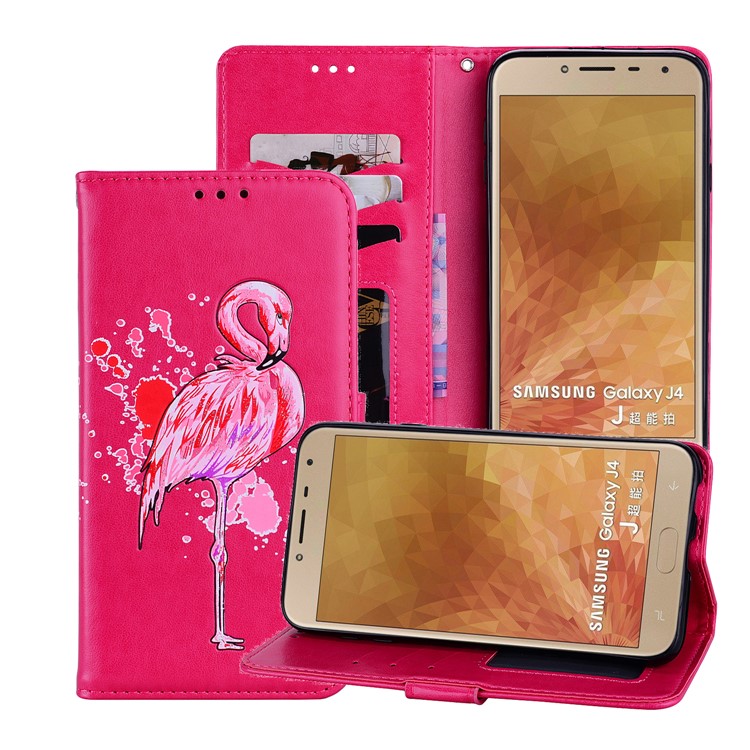 

Flash Powder Flamingo Wallet Stand Leather Cover for Samsung Galaxy J4 (2018) - Rose
