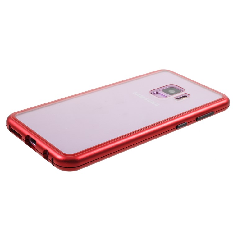Electroplating Magnetic Attraction Metal Frame + Tempered Glass Back Hard Case for Samsung Galaxy S9 SM-G960 - Red-3