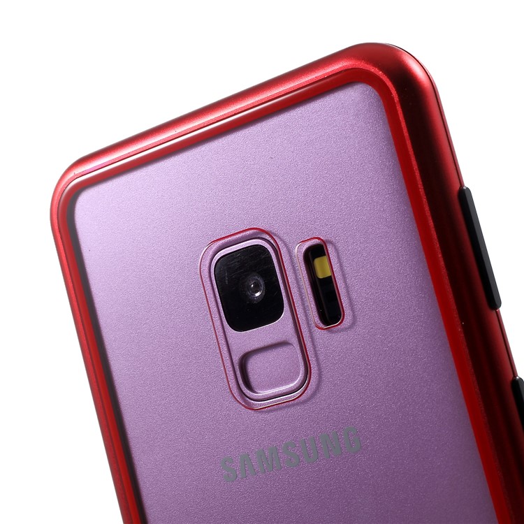 Electroplating Magnetic Attraction Metal Frame + Tempered Glass Back Hard Case for Samsung Galaxy S9 SM-G960 - Red-5