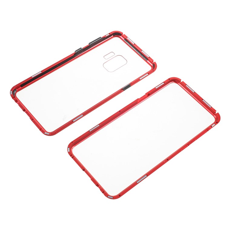 Electroplating Magnetic Attraction Metal Frame + Tempered Glass Back Hard Case for Samsung Galaxy S9 SM-G960 - Red-6