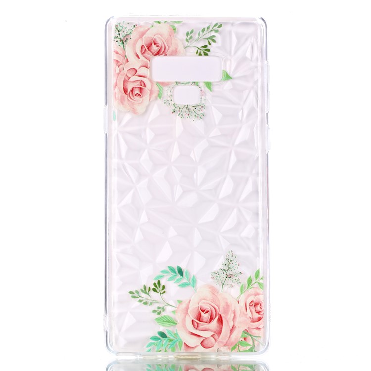 Embossed Pattern 3D Diamond Texture TPU Cell Phone Shell for Samsung Galaxy Note9 N960 - Pink Flower-1