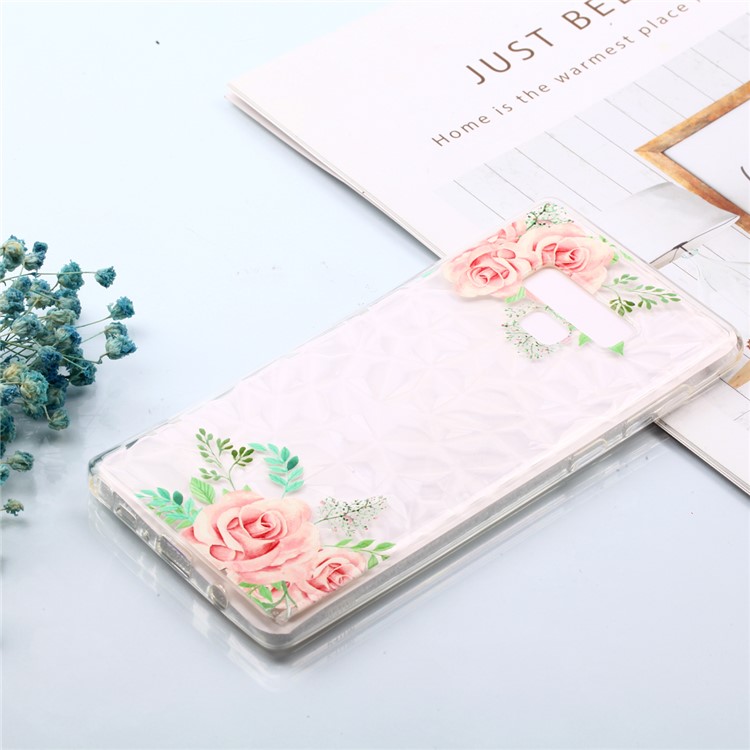 Embossed Pattern 3D Diamond Texture TPU Cell Phone Shell for Samsung Galaxy Note9 N960 - Pink Flower-4