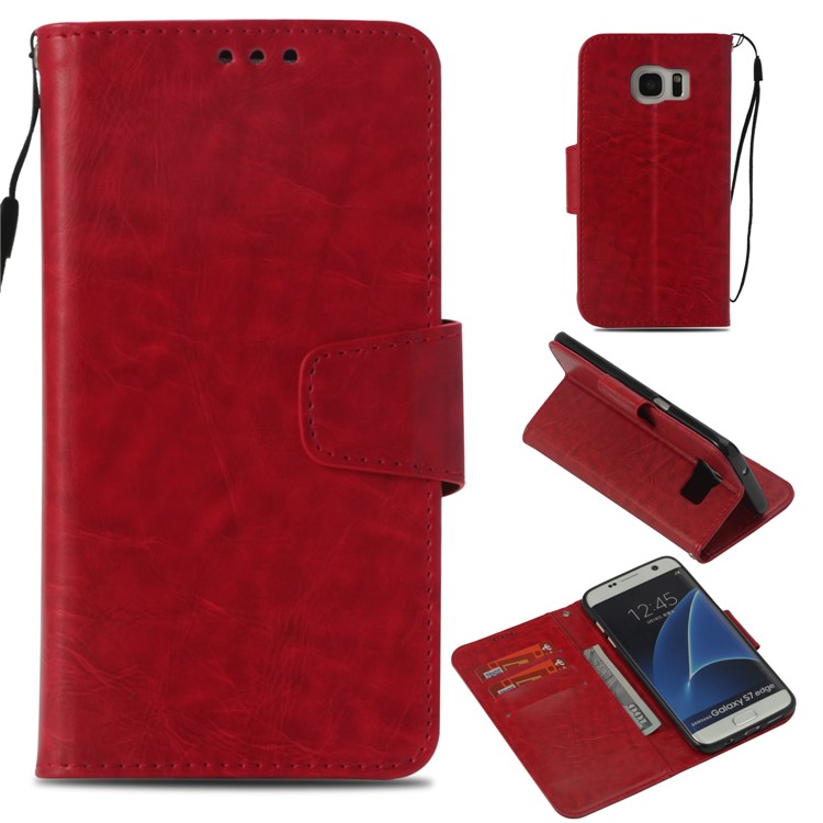 

Vintage PU Leather Wallet Stand Phone Cover for Samsung Galaxy S7 edge G935 - Red