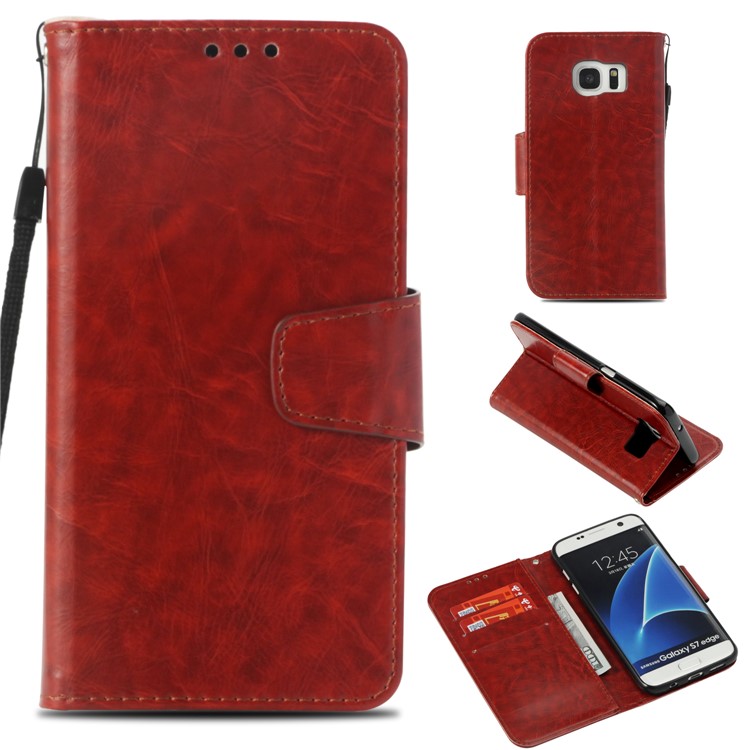 

Vintage PU Leather Wallet Stand Cellphone Cover for Samsung Galaxy S7 edge G935 - Brown