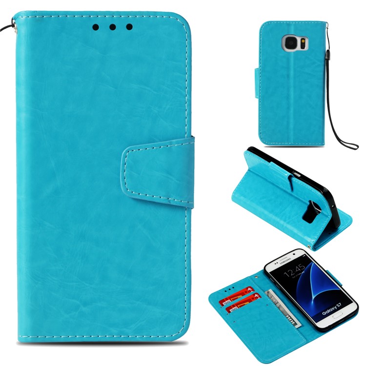 

Vintage PU Leather Wallet Stand Case Cover for Samsung Galaxy S7 G930 - Blue, Galaxy S7