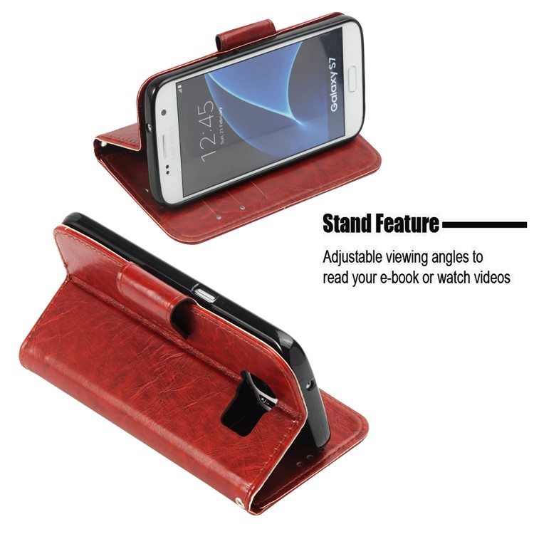 Vintage PU Leather Wallet Stand Protector Case for Samsung Galaxy S7 G930 - Brown-4