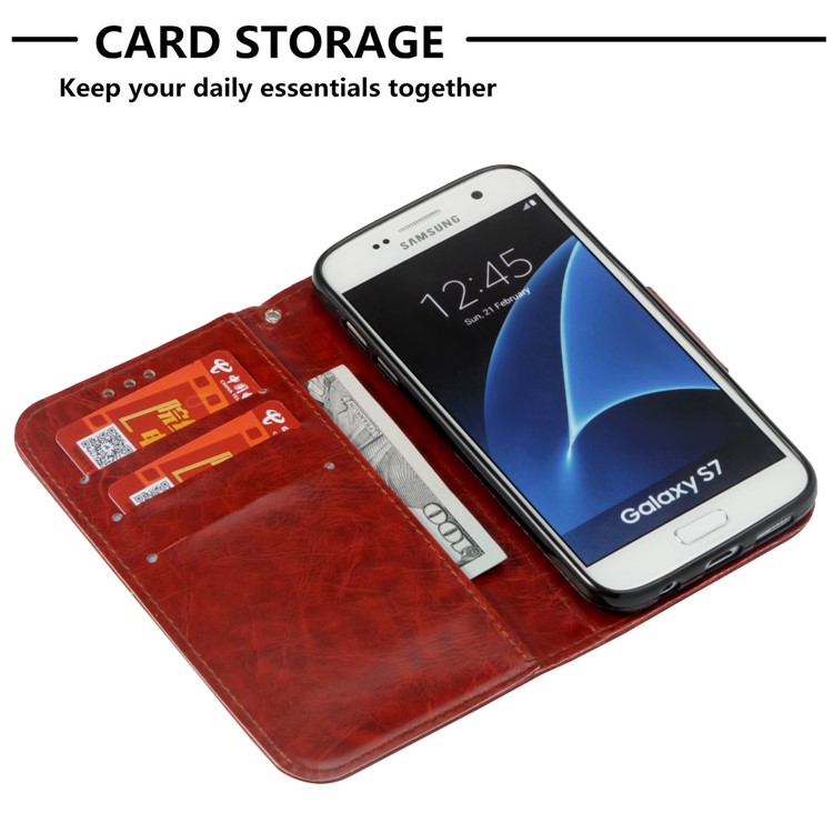 Vintage PU Leather Wallet Stand Protector Case for Samsung Galaxy S7 G930 - Brown-5