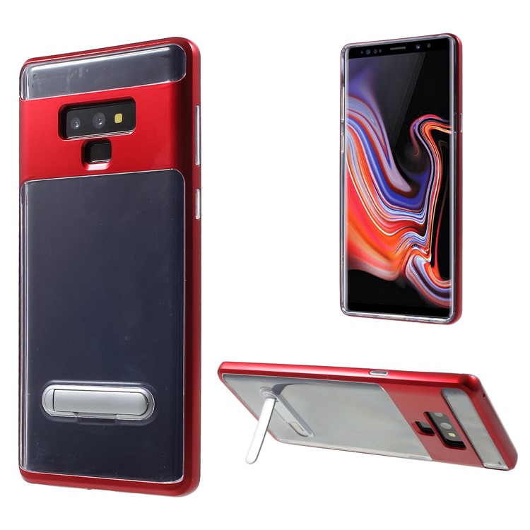 Clear Back PC + TPU Kickstand Combo Phone Case for Samsung Galaxy Note9 N960 - Red-1