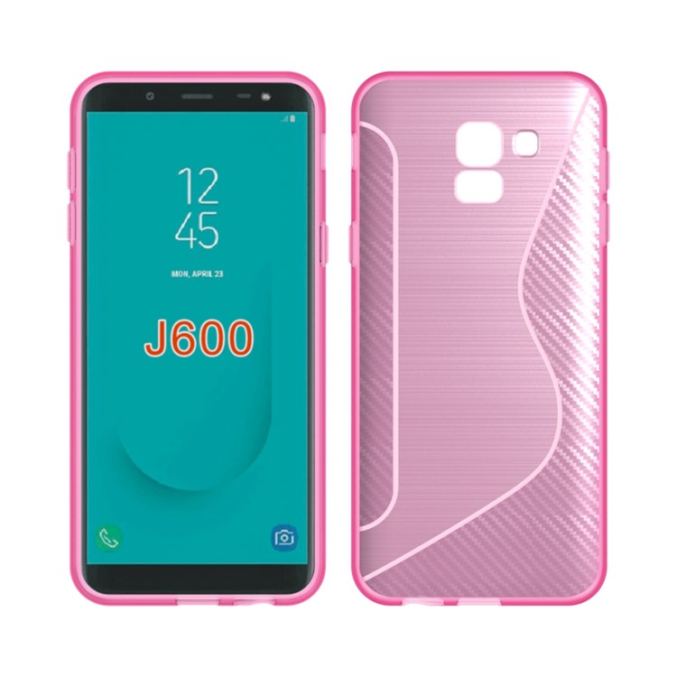 

S Форма Углеродного Волокна Текстура Щеткой Корпус Корпуса TPU Для Галактики Samsung J6 (2018) - Розовый, Galaxy J6 (2018)