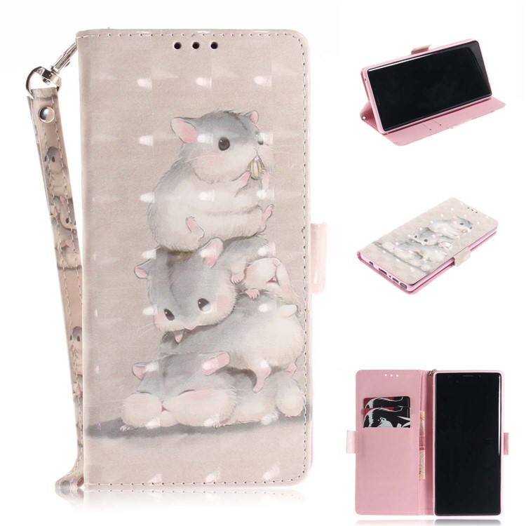Patterned Wallet Stand Leather Cellphone Cover for Samsung Galaxy Note9 N960 - Hamsters-1