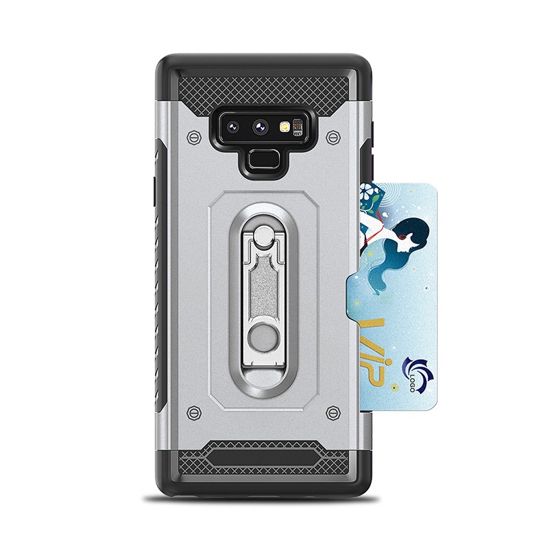 Armor Rugged PC + TPU Hybrid Case with Kickstand for Samsung Galaxy Note9 N960 - Silver-4