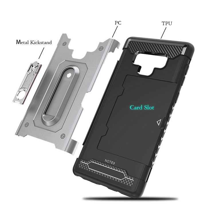 Armor Rugged PC + TPU Hybrid Case with Kickstand for Samsung Galaxy Note9 N960 - Silver-5