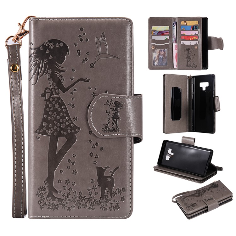 

Imprinted Beauty Cat 9 Card Slots Leather Stand Case for Samsung Galaxy Note9 N960 - Grey