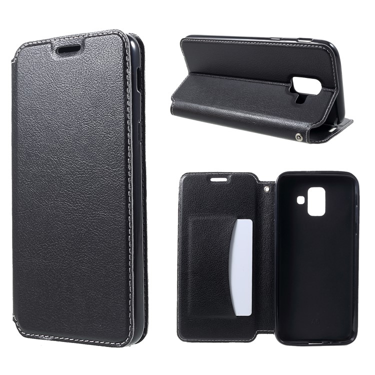 

Auto-absorbed Card Holder Stand Leather Case for Samsung Galaxy A6 (2018) - Black