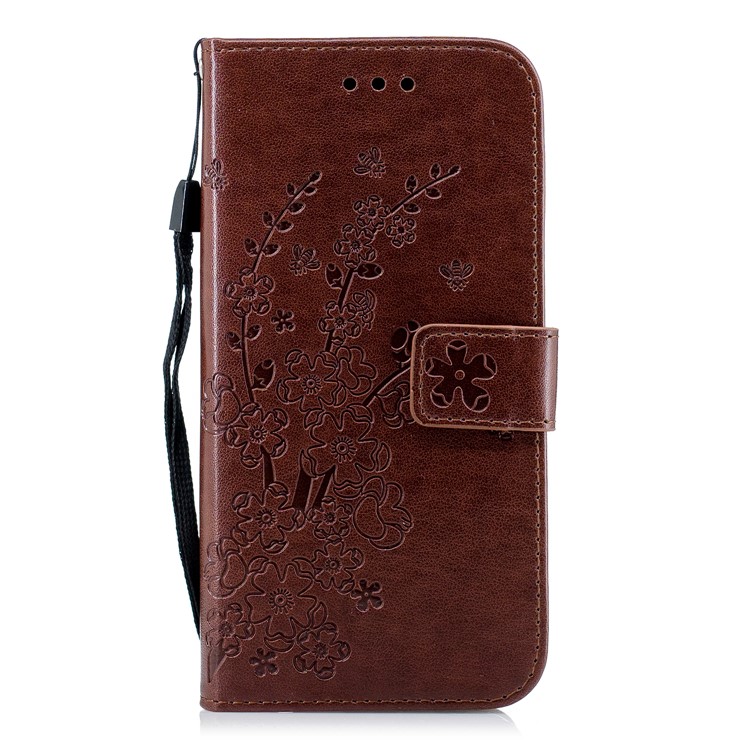 

Imprinted Flower Wallet Leather Stand Case Accessory for Samsung Galaxy J6 (2018) - Brown