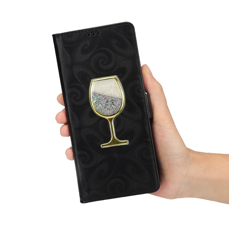Spiral Texture Wineglass Quick Sand Leather Wallet Case for Samsung Galaxy Note9 SM-N960 - Black-7