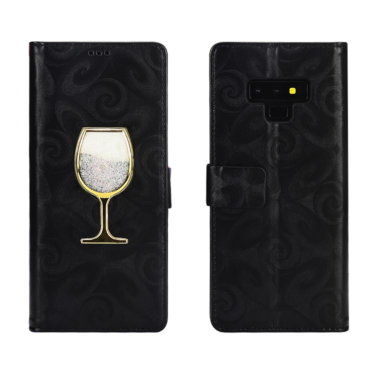 Spiral Texture Wineglass Quick Sand Leather Wallet Case for Samsung Galaxy Note9 SM-N960 - Black-8