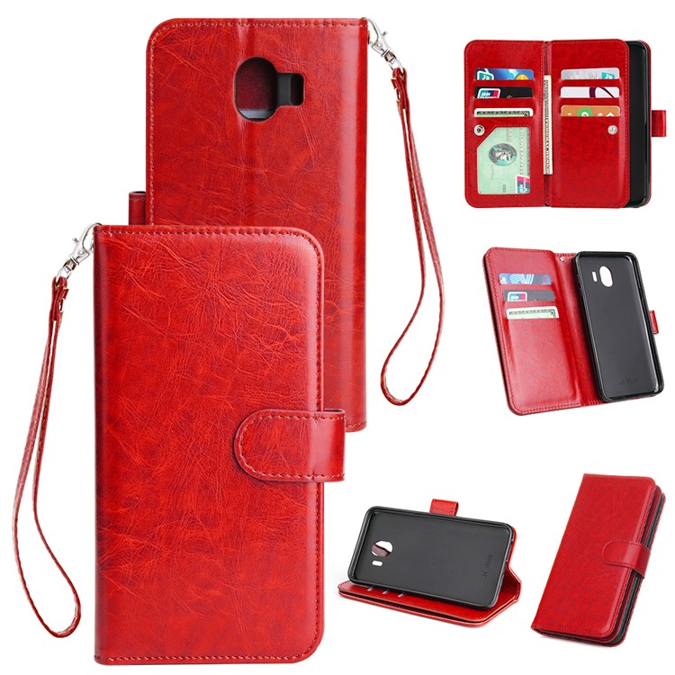 

9-slot PU Leather Phone Cover with Stand for Samsung Galaxy J4 (2018) - Red