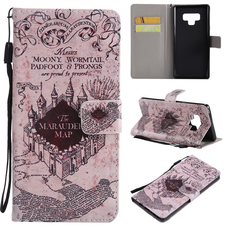 

Patterned Wallet Stand Leather Flip Mobile Cover for Samsung Galaxy Note9 N960 - Retro Castle Map