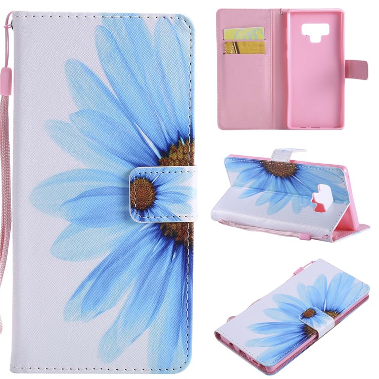 

Patterned Wallet Stand Leather Flip Mobile Accessory Cover for Samsung Galaxy Note9 N960 - Blue Flower
