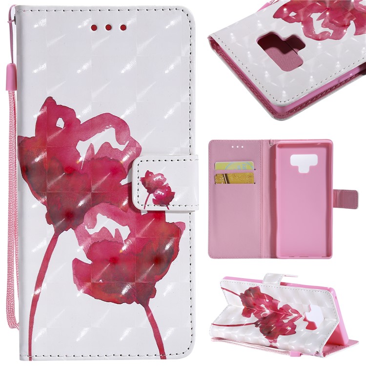 

For Samsung Galaxy Note9 N960 Patterned Light Spot Decor Wallet Stand Leather Phone Case - Red Flower