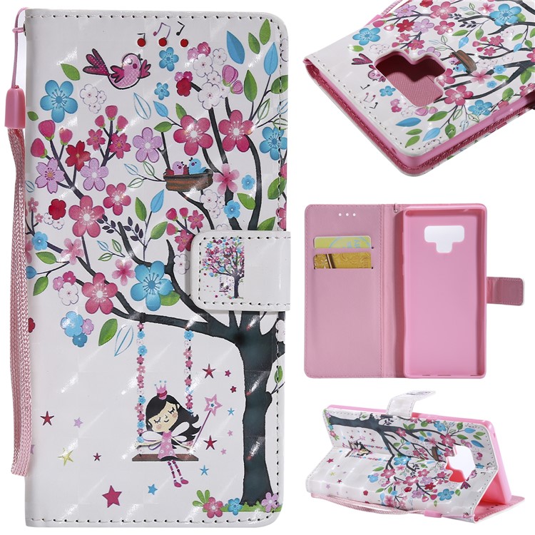 

For Samsung Galaxy Note9 N960 Patterned Light Spot Decor Wallet Stand Leather Phone Cover - Girl Swinging under Tree