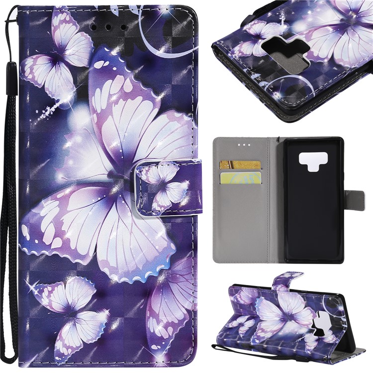 

For Samsung Galaxy Note9 N960 Patterned Light Spot Decor Wallet Stand Leather Mobile Shell Cover - Purple Butterfly