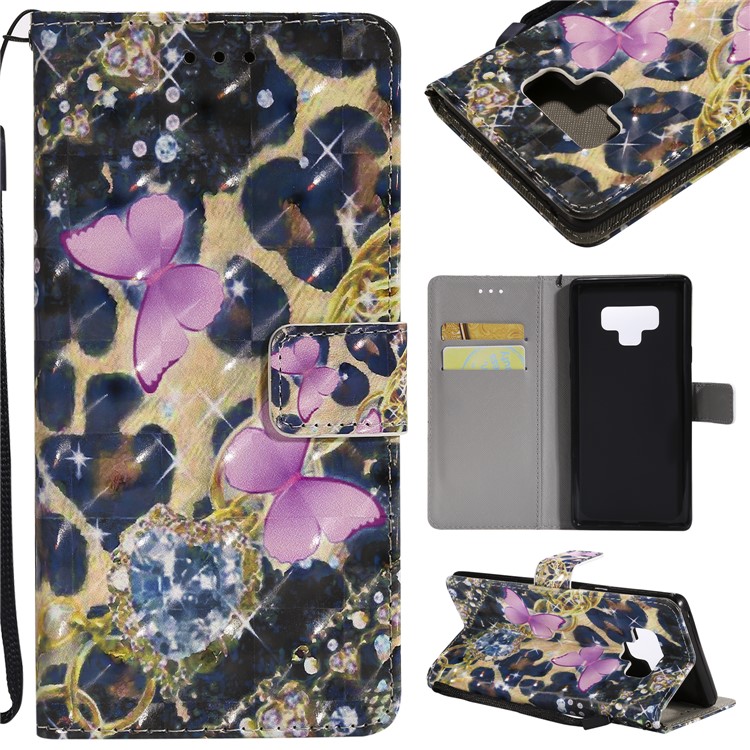 

For Samsung Galaxy Note9 N960 Patterned Light Spot Decor Wallet Stand Leather Mobile Cover - Butterfly and Diamond