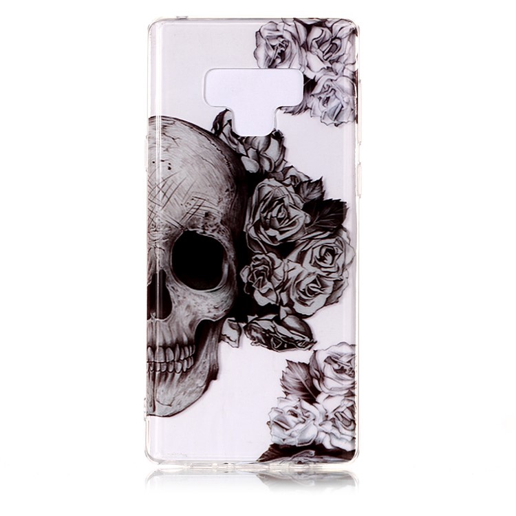 Patterned TPU Back Case for Samsung Galaxy Note9 SM-N960 - Flowers and Skull-1
