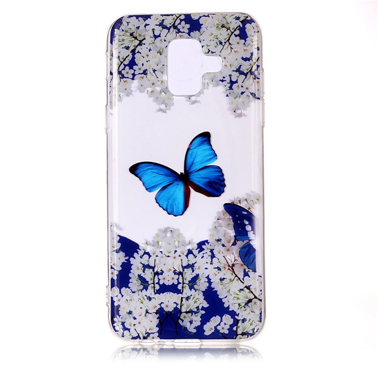 

С Рисунком Мягкий TPU IMD Чехол Для Samsung Galaxy A6 (2018) - Голубая Бабочка И Белый Цветок, Galaxy A6 (2018)