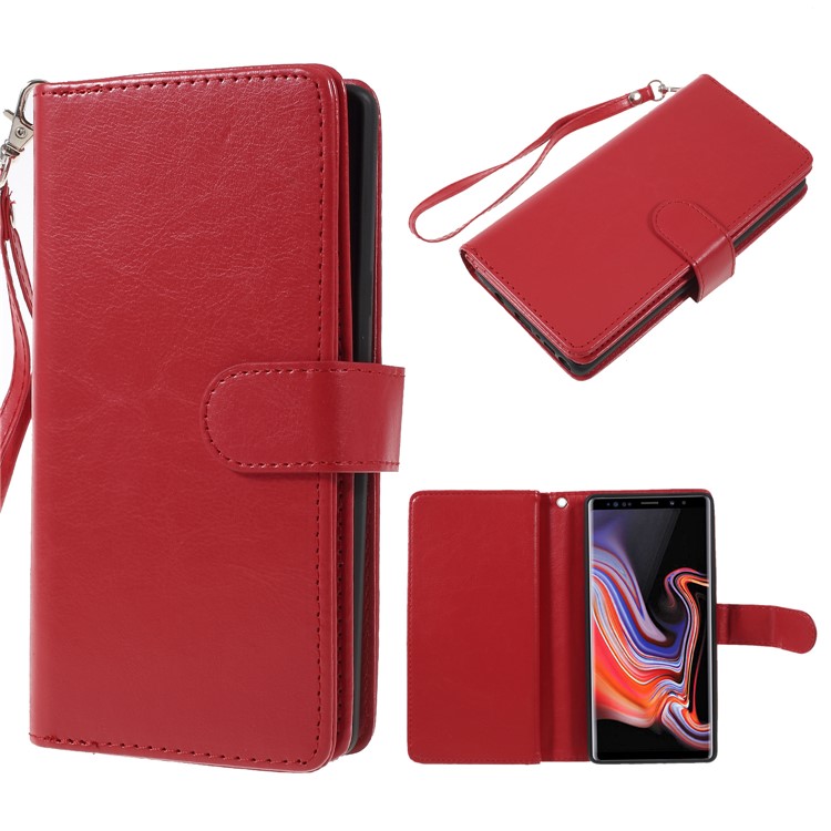 

Detachable 2-in-1 Wallet Leather Phone Case with Strap for Samsung Galaxy Note9 N960 - Red