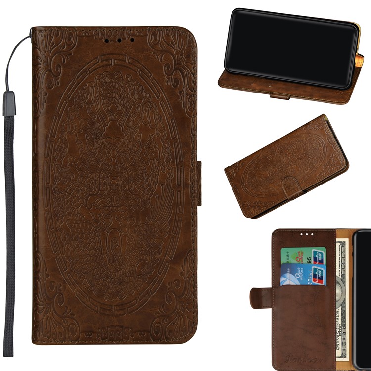 

Imprinted Totem Pattern Wallet Stand Leather Phone Casing Cover for Samsung Galaxy A6 (2018) - Coffee