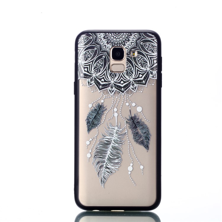 Embossment Pattern Rubberized TPU + PC Hybrid Case for Samsung Galaxy J6 (2018) - Unique Flower and Feather-2