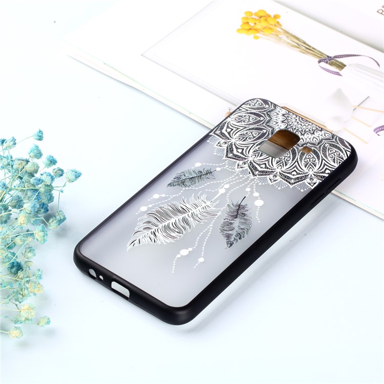 Embossment Pattern Rubberized TPU + PC Hybrid Case for Samsung Galaxy J6 (2018) - Unique Flower and Feather-5