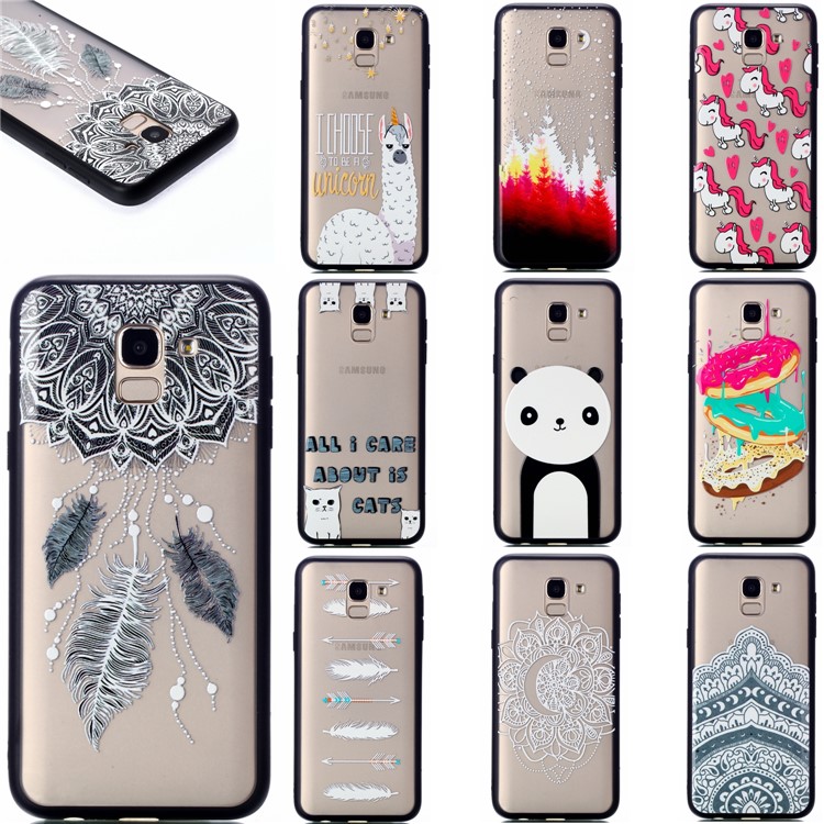 Embossment Pattern Rubberized TPU + PC Hybrid Case for Samsung Galaxy J6 (2018) - Unique Flower and Feather-6
