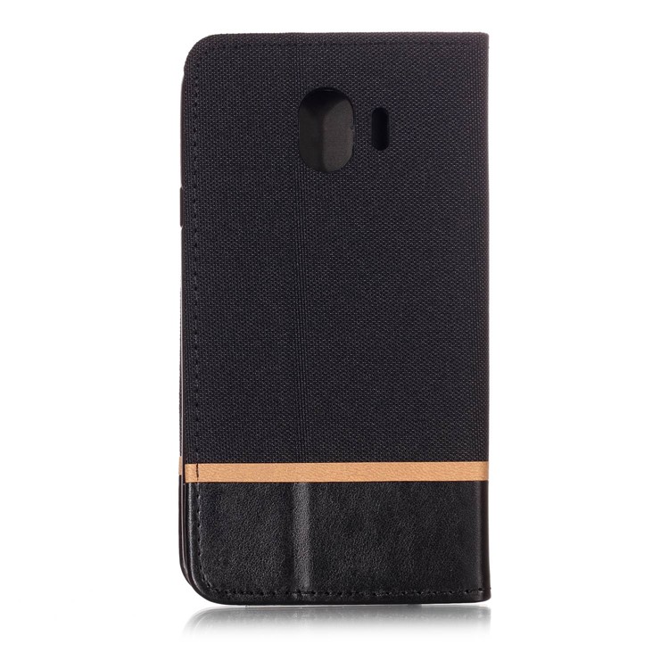 Cloth Texture Splicing PU Leather Card Holder Cellphone Case for Samsung Galaxy J4 (2018) - Black-2