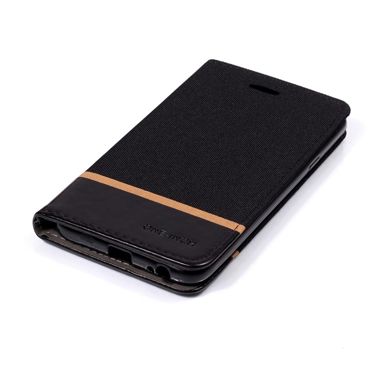 Cloth Texture Splicing PU Leather Card Holder Cellphone Case for Samsung Galaxy J4 (2018) - Black-3