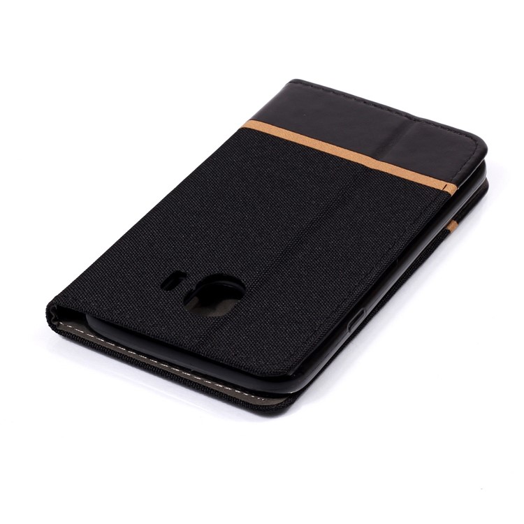 Cloth Texture Splicing PU Leather Card Holder Cellphone Case for Samsung Galaxy J4 (2018) - Black-4