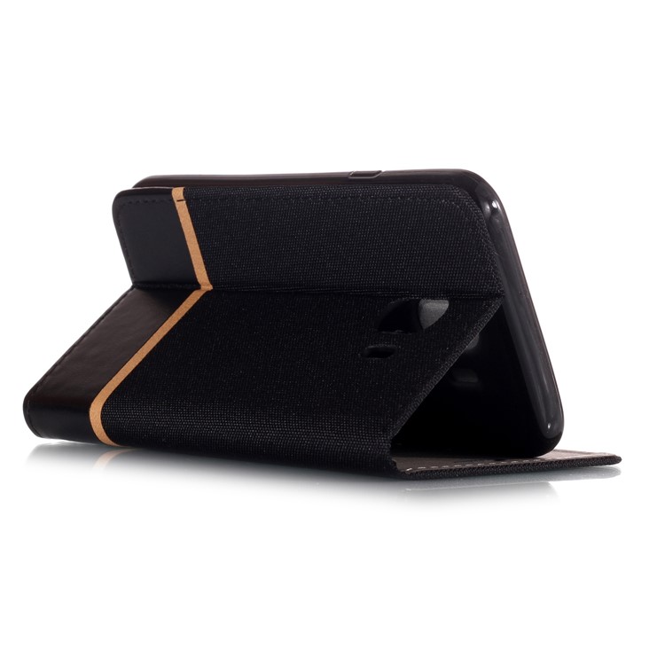Cloth Texture Splicing PU Leather Card Holder Cellphone Case for Samsung Galaxy J4 (2018) - Black-5