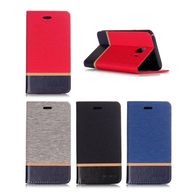 Cloth Texture Splicing PU Leather Card Holder Cellphone Case for Samsung Galaxy J4 (2018) - Black-7