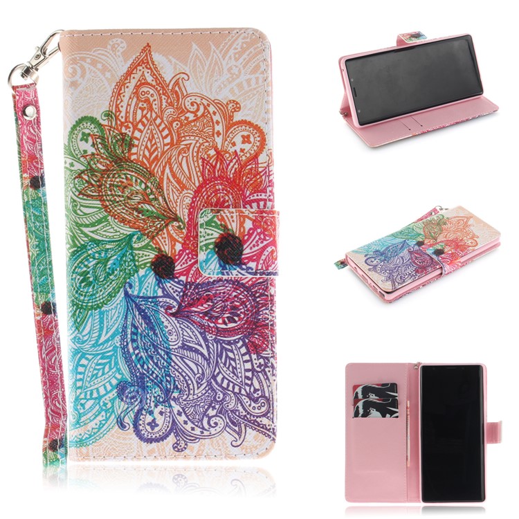 

Pattern Printing Mobile Phone Leather Wallet Case for Samsung Galaxy Note9 SM-N960 - Colorized Flower