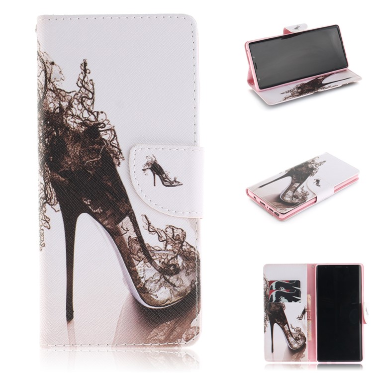 

Pattern Printing Wallet Stand Leather Phone Case Accessory for Samsung Galaxy Note9 N960 - Black High-heel Shoe