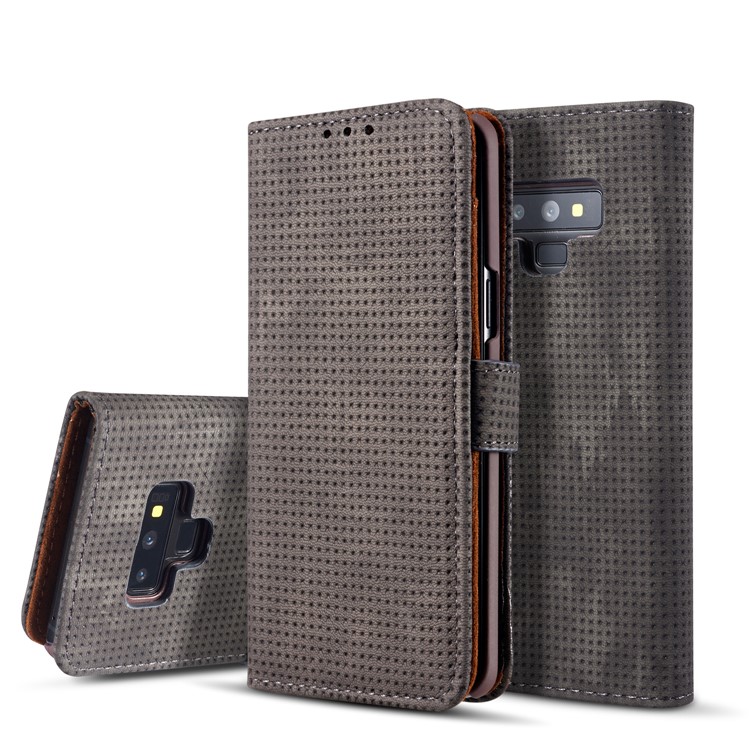

Mesh Pattern Retro Leather Wallet Stand Case for Samsung Galaxy Note9 N960 - Grey