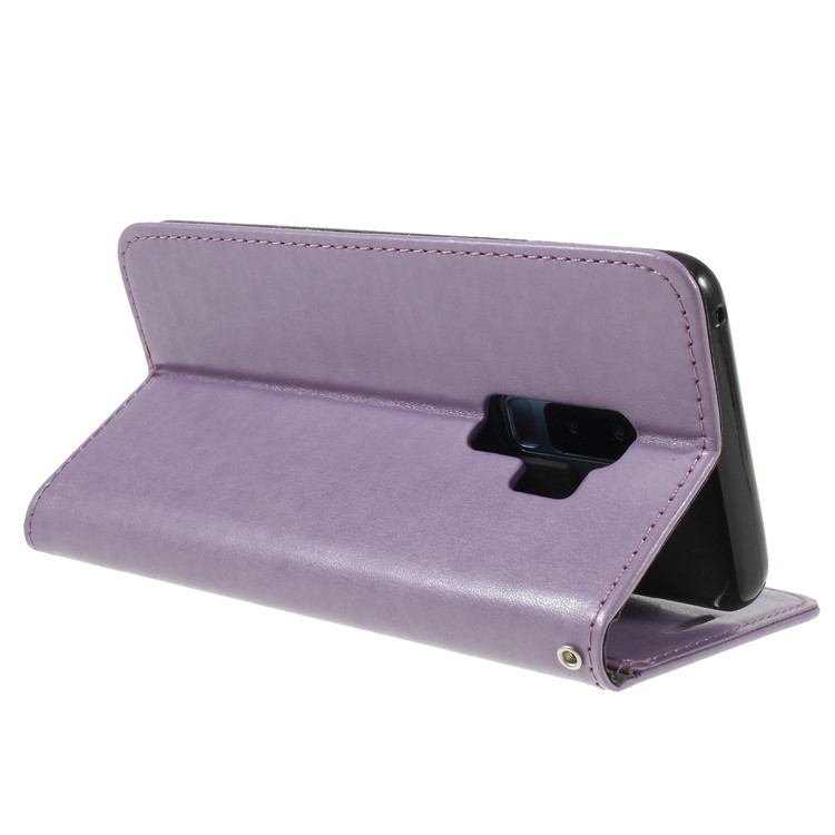 Imprint Cat E Fish Bone Carteira Pu Leather Case Acessório Para Samsung Galaxy S9 + G965 - Roxa-5