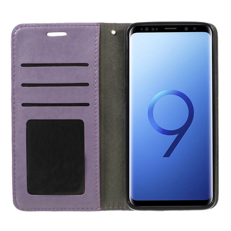 Imprint Cat E Fish Bone Carteira Pu Leather Case Acessório Para Samsung Galaxy S9 + G965 - Roxa-6