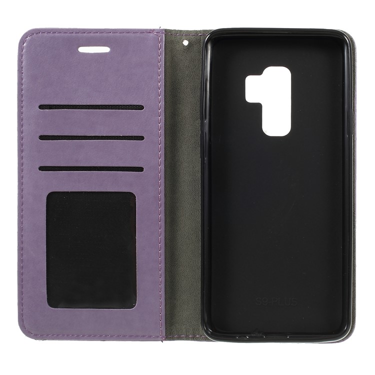 Imprint Cat E Fish Bone Carteira Pu Leather Case Acessório Para Samsung Galaxy S9 + G965 - Roxa-7